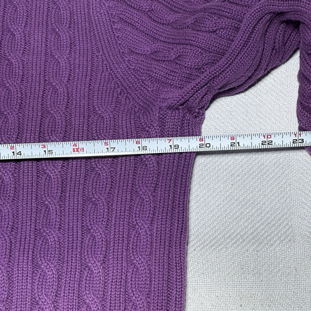 LL Bean Cable Knit Cardigan Sweater Womens Large Purple Cotton‎ Cottagecore - Picture 5 of 9